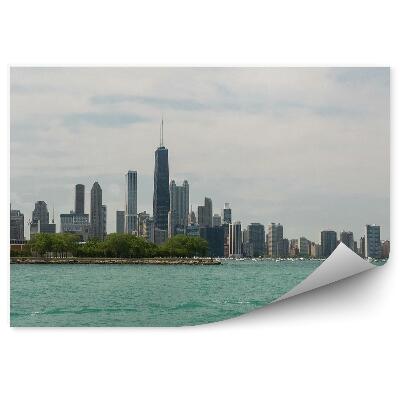 Fototapeta Mrakodrapy oceán stromy obloha mraky motorový čln