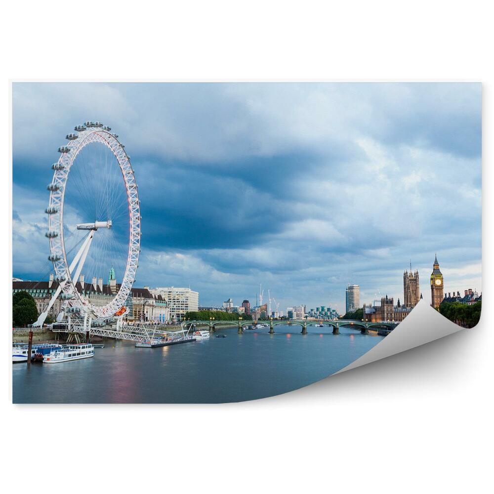 Fototapeta na stenu Temža lode Big Ben most vyhliadkové koleso mraky stromy Londýn