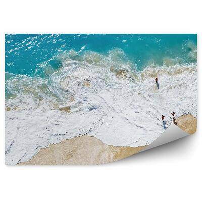 Fototapeta Letecký Pohľad Tropická Piesočná Pláž Ľudia Oceán Vlny