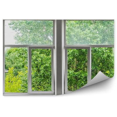 Fototapeta na stenu Pohľad na zelené stromy za oknom bytu