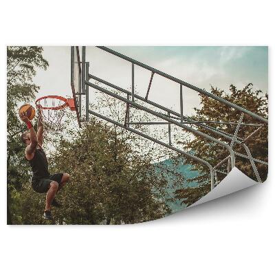 Fototapeta na stenu Košarkarska žoga košarkarski koš drevesa stavbe klopi