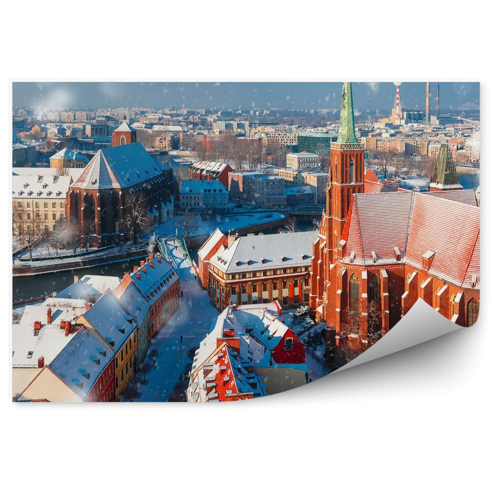 Fototapeta na stenu Pohľad z vtáčej perspektívy Ostrów Tumski zima sneh