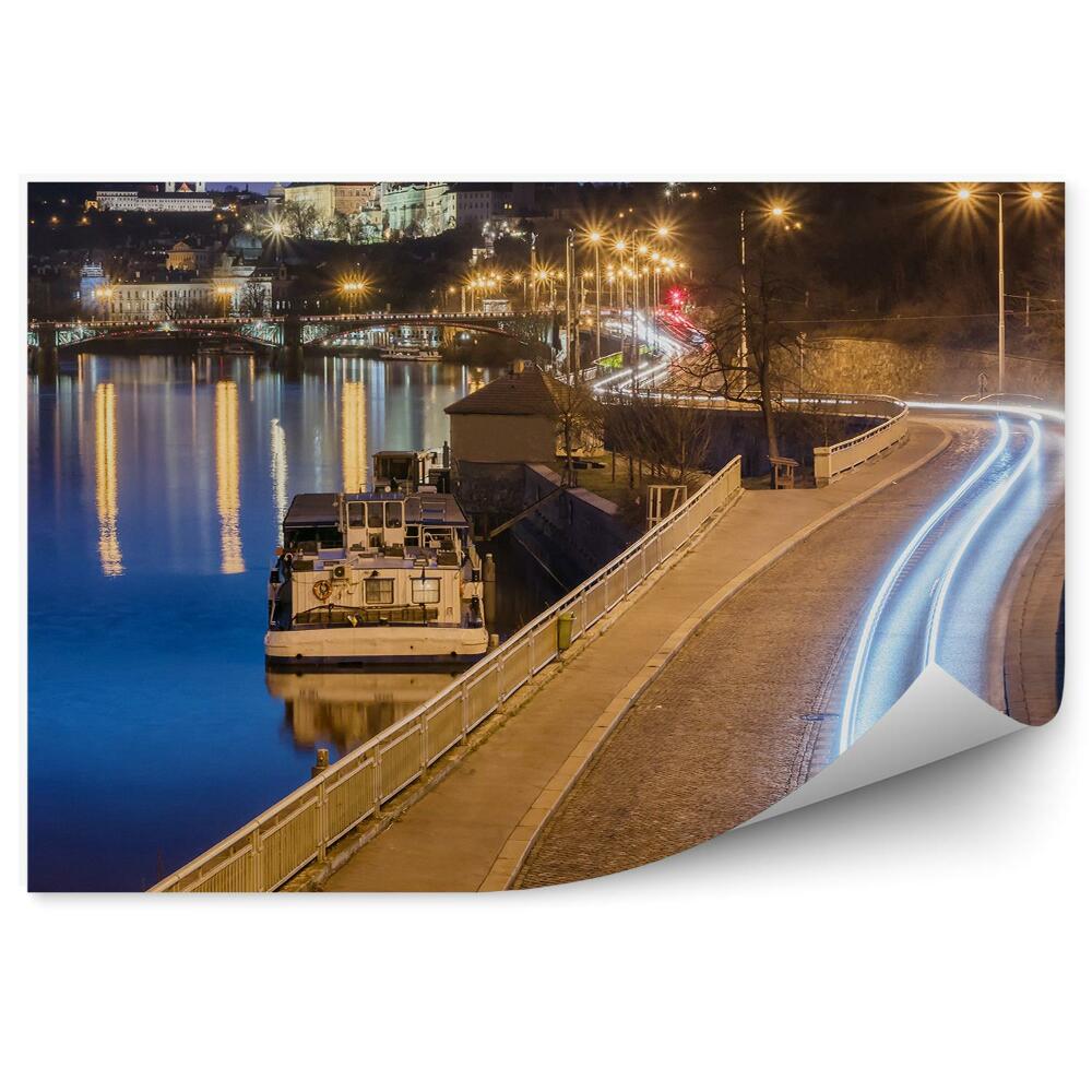 Fototapeta na stenu Hrad stromy budovy mosty cesty lode rieka obloha mraky Praha