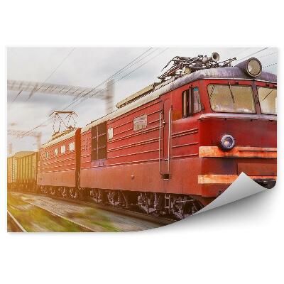 Fototapeta na stenu Červená lokomotíva a nákladný vlak
