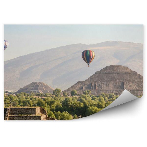 Fototapeta Horúcovzdušný balón pyramída mexiko stromy hory