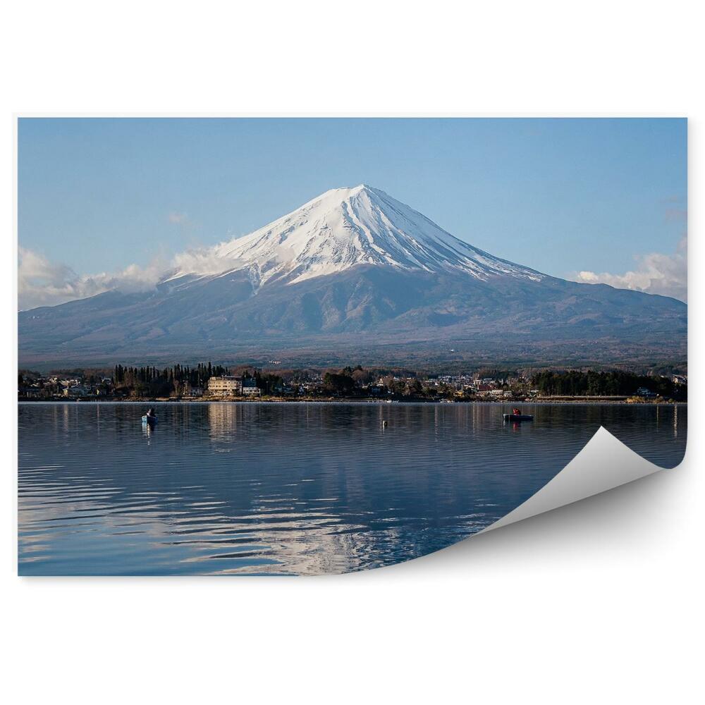 Fototapeta Hora Fuji kawaguchiko pohľad na jazero zimné snehové mraky