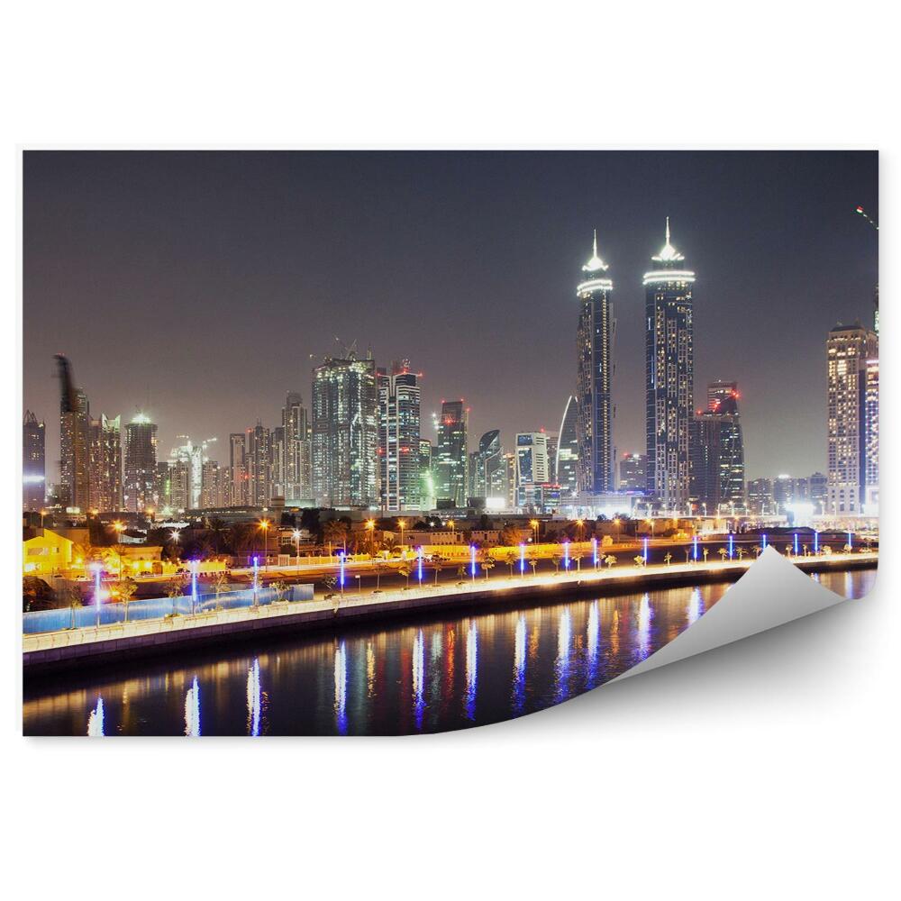 Fototapeta na stenu Mrakodrapy svetlá nočný prístav Dubaj