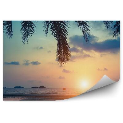 Fototapeta na stenu Tropická Pláž More Lode Palmy Skaly Obloha Mraky