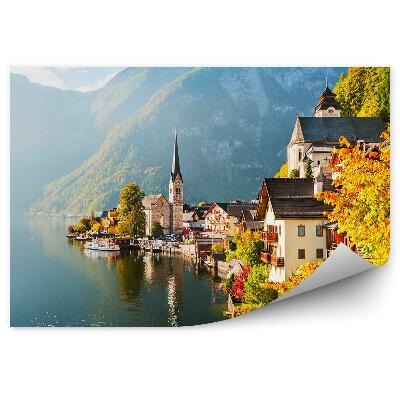 Fototapeta Obec hallstatt rakúsko alpy stromy jeseň jazero