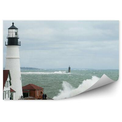 Fototapeta na stenu Búrlivé morské vlny maják