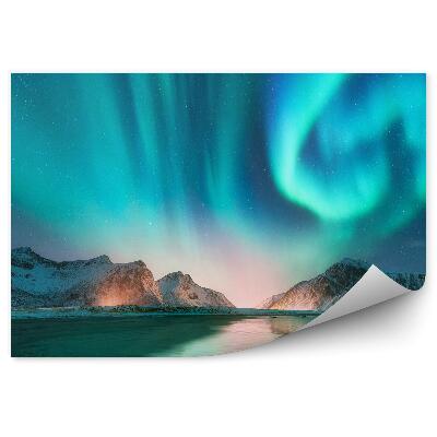 Fototapeta Ostrovy Nórsko Polárna Žiara Hory Sneh Voda