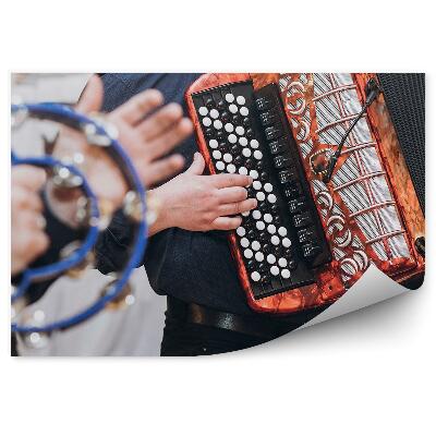 Fototapeta na stenu Hudobníci akordeón tamburína hrajúci