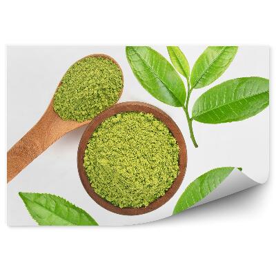 Fototapeta Čajové lístky prášok lyžička biele pozadie