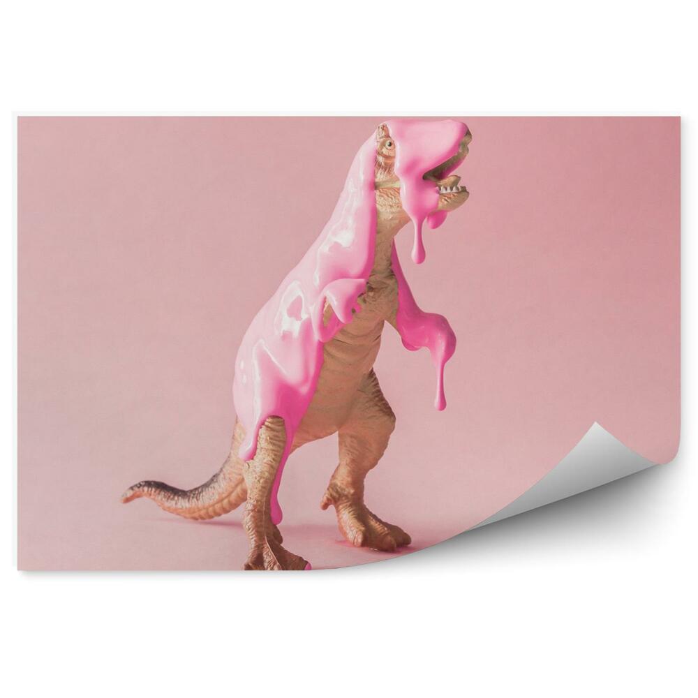 Fototapeta na stenu Ružová farba kvapnutá na hračku dinosaura