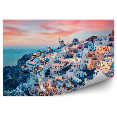 Fototapeta na stenu Pohľad z vtáčej perspektívy Santorini Grécko západ slnka stromy