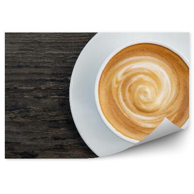 Fototapeta na stenu Horúca káva so smotanou cappuccino drevený stôl