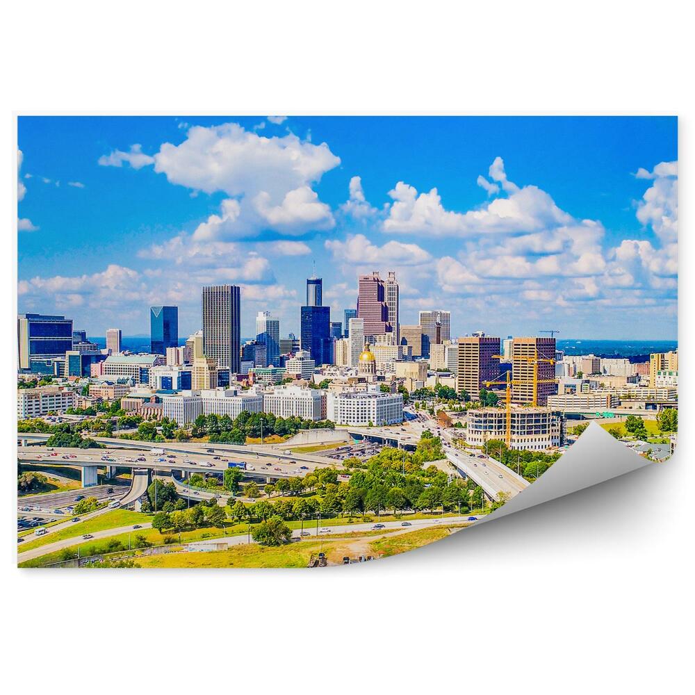 Fototapeta Panoráma mesta mrakodrapy cesty autá tráva stromy obloha mraky atlanta georgia