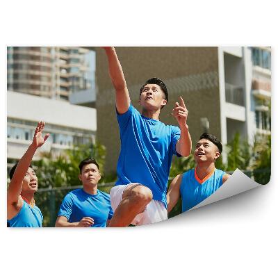 Fototapeta Igralci košarke žoga palme drevesa stavbe