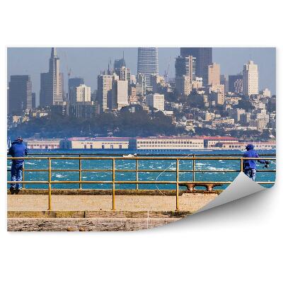 Fototapeta Mrakodrapy Domy Stromy Ľudia Mólo Oceán