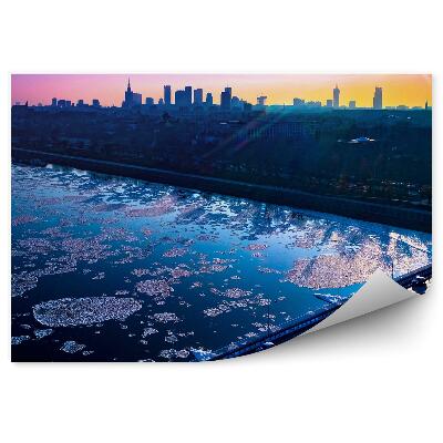 Fototapeta na stenu Most cez rieku Vislu autá budovy západ slnka Varšava