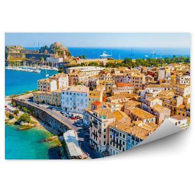 Fototapeta Ostrov Korfu panoráma budovy jachty more autá obloha