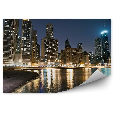 Fototapeta Chicago pláž oceán noc mrakodrapy svetlá