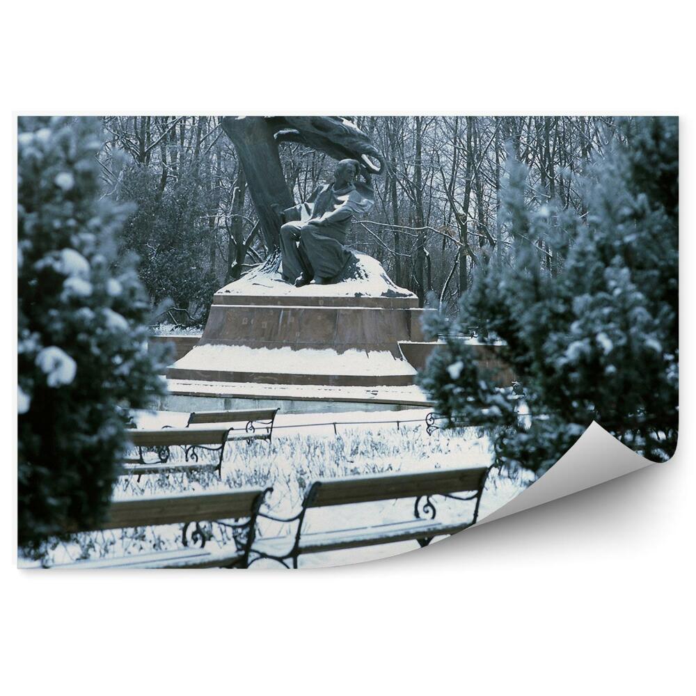 Fototapeta Pomník Fryderyka Chopina Varšava zima sneh lavičky stromy