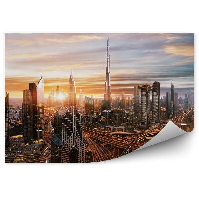 Fototapeta na stenu Dubaj mrakodrapy budovy diaľnica západ slnka mraky