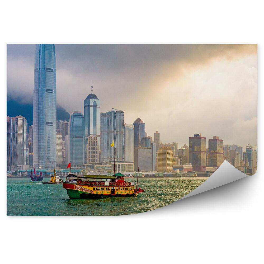 Fototapeta na stenu Panoráma hongkongu breh rieky loď