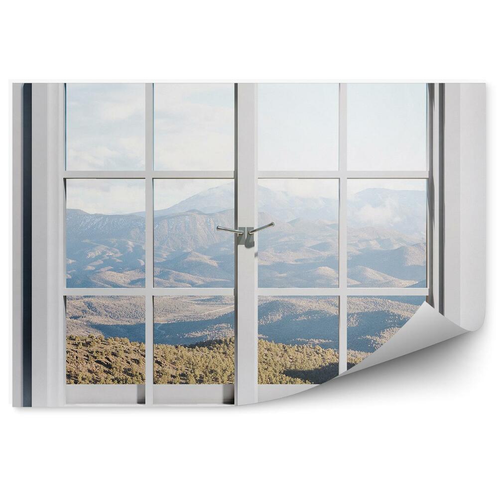Fototapeta na stenu Okno s parapetom výhľad na hory