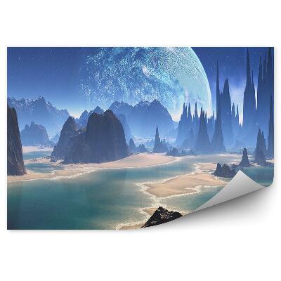 Fototapeta na stenu Skaly rieka mesiac hviezdy fantázia