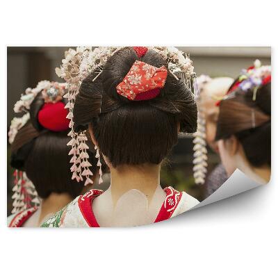 Fototapeta Tri Gejše Skupina Oblečenie Kimono Make-Up Mesto