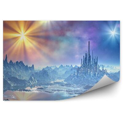 Fototapeta Skaly rieka mesiac hviezdy ľadové farby