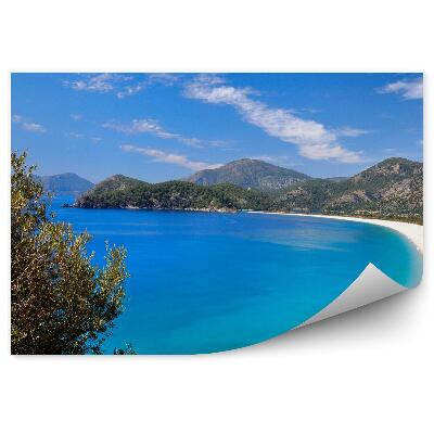 Fototapeta na stenu Biela Pláž Hory Stromy Kríky Obloha Mraky Oceán