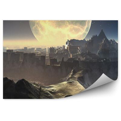 Fototapeta Ruiny Mesto Skaly Mesiac Svetlo Obloha Hviezdy