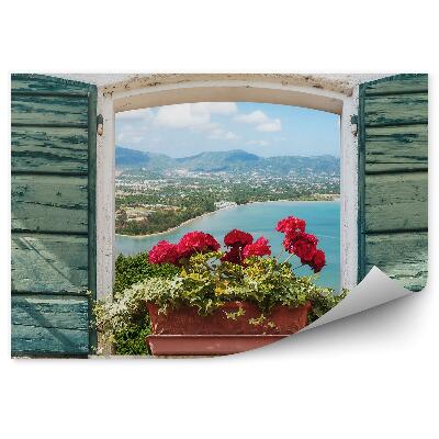 Fototapeta na stenu Kvety v okne pohľad na ostrov voda