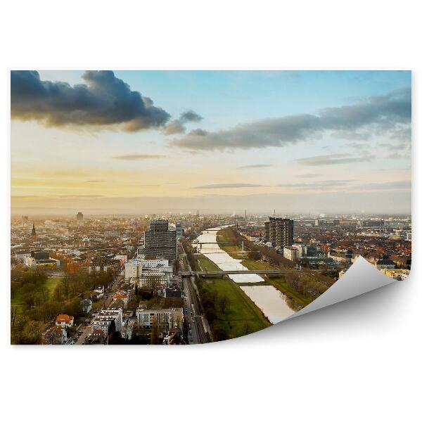 Fototapeta Budovy strom rieka západ slnka panoráma mesta mannheim