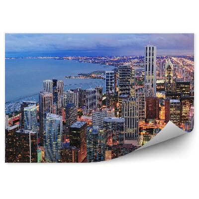 Fototapeta Pohľad z vtáčej perspektívy Chicago mrakodrapy mraky svetlá oceán