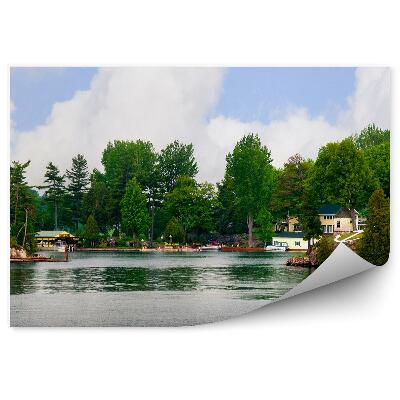 Fototapeta Domy Lode Stromy Rieka Obloha Mraky Ostrovy St Lawrence