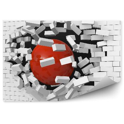 Fototapeta na stenu Zničená tehlová stena červená guľa 3d