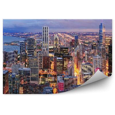 Fototapeta Chicago nočná panoráma mrakodrapy svetlá oceán