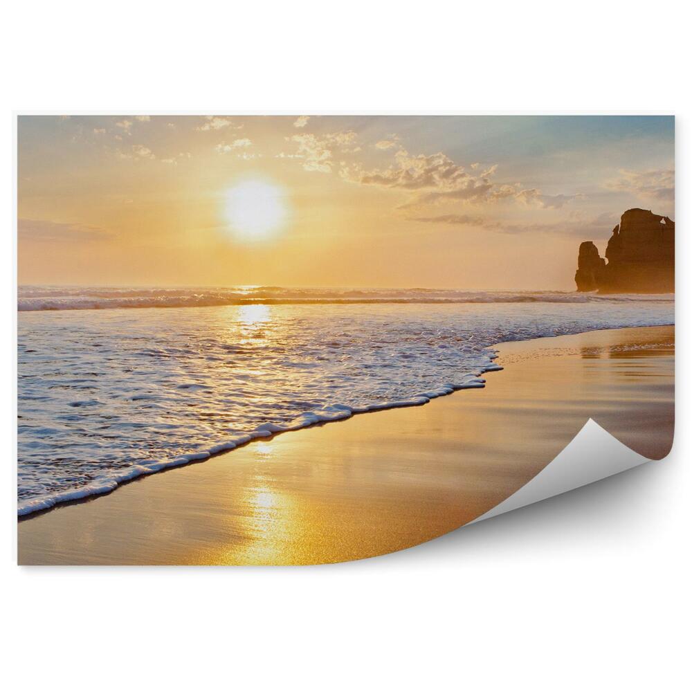 Fototapeta Západ Slnka Oceán Pláž Skaly Mraky