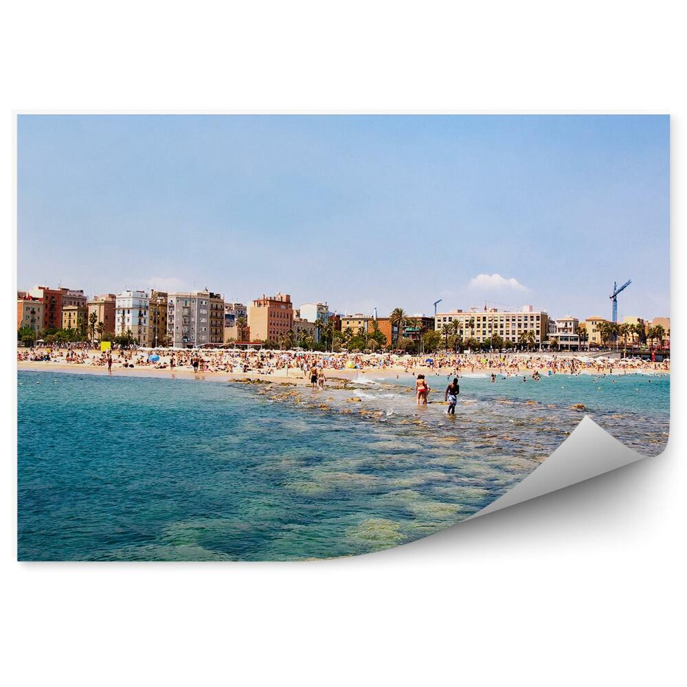 Fototapeta na stenu Pláž kamene ľudia budovy obloha Barcelona
