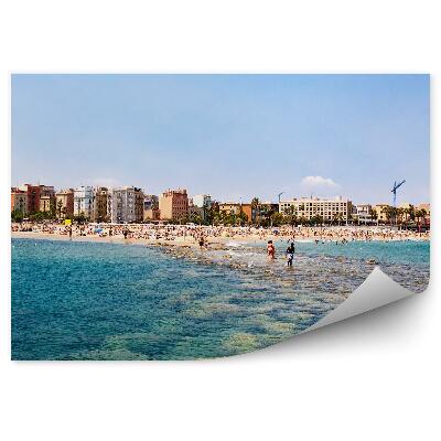 Fototapeta na stenu Pláž kamene ľudia budovy obloha Barcelona