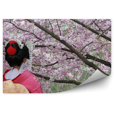 Fototapeta Gejša Make-Up Sakura Strom Kvety Kimono