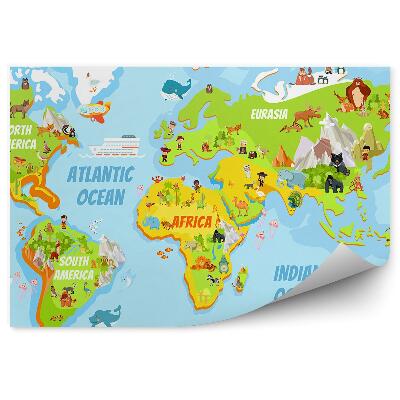 Fototapeta do detskej izby Mapa sveta svetadielov symboly názvy