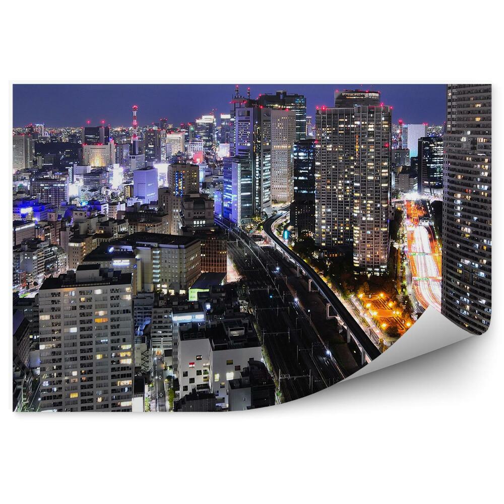 Fototapeta na stenu Mrakodrapy cestná doprava nočné svetlá Tokio
