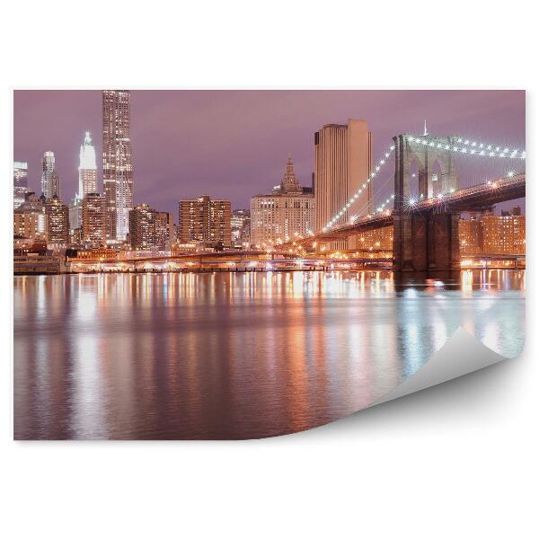 Fototapeta Brooklyn Bridge mrakodrapy svetlá rieka noc New York