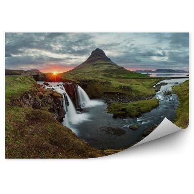 Fototapeta Panoráma jarnej krajiny a západu slnka na Islande