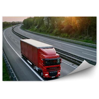 Fototapeta Červený kamión na diaľnici